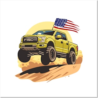 F150 car truck offroad jump on desert yellow Posters and Art